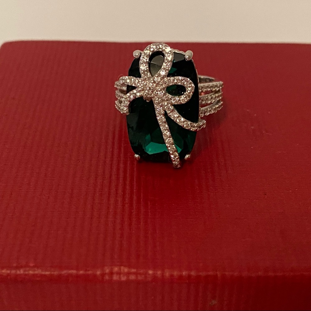 EMMA SKYE DSMK RING STERLING SILVER 925 RIBBON BOW GREEN FACETED CZ SIZE 8